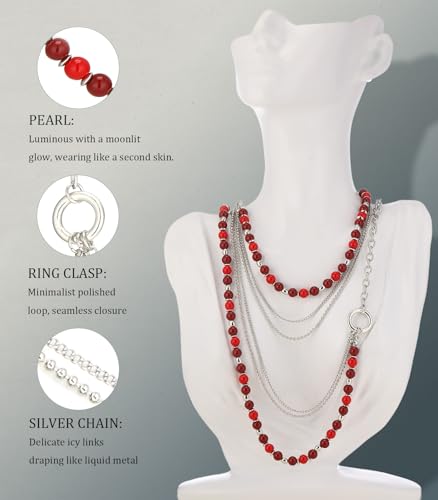 BULINLIN Layered Long Necklaces for Women Long Beaded Chain Necklace CostumeJewelry Mothers Day Gifts for Mom - color: 96-Red