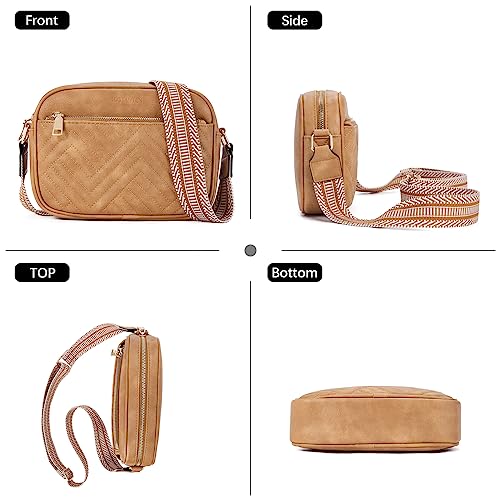BOSTANTEN Quilted Crossbody Bags for Women Vegan Leather Purses Shoulder Handbags with Wide Strap - color: Camel Brown