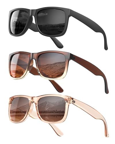 KALIYADI Womens-Sunglasses Polarized-Sunglasses for Women: Retro Trendy Sun Glasses With UV400 Protection for Driving Travel - color: (3 Pack) Black/Gradient Brown/Crystal Brown