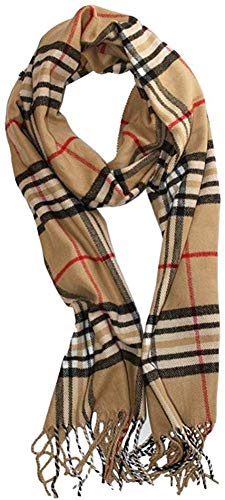VERONZ Super Soft Classic Cashmere Feel Winter Scarf - color: Camel Plaid