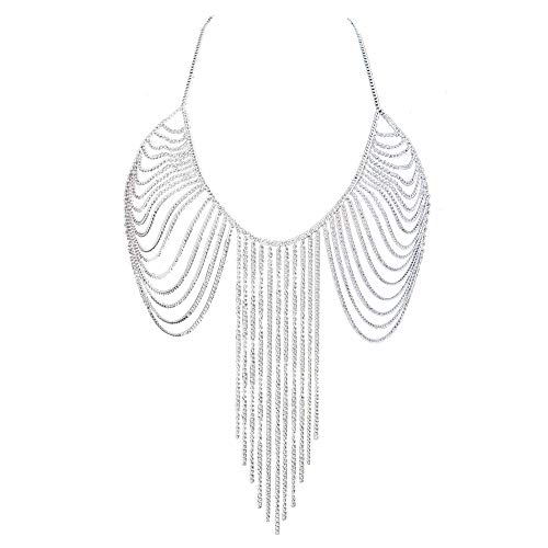 Chran Summer Beach Bra Top Chain Sexy Bikini Accessories Body Chains for Women Golden Necklace Party Jewelry - style: silver