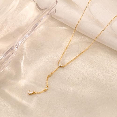 CHESKY Long Necklaces for Women, 14k Gold Plated/Streling Silver Lariat Necklace Dainty Statement Prom Necklace Rosary Cross Sun Drop Pendant Dangle Necklace Gold Prom Jewelry for Women Gifts - style: y necklace 10