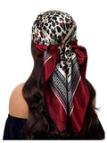 RoseSeek Women's Cheetah Print Silk Head Scarf Leopard Satin Rave Hair Scarf Headband Square Scarves - color: Burgundy
