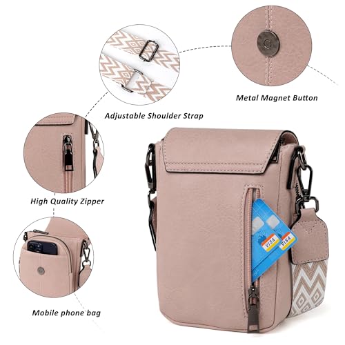 TANTOMI Small Crossbody Bags for Women Trendy, Cell Phone Purses Wallet with 4 Card Slots, Small Purses with Adjustable Strap - color: 04-dusty Pink