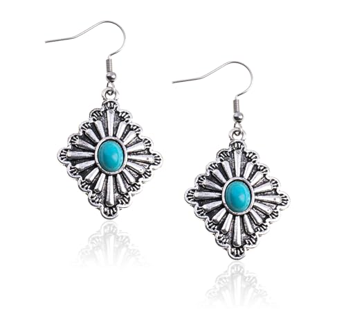 Rustic Couture's Western Earrings for Women Cowgirl Country Concho Dangling Western Statement Jewelry - color: G-Turquoise