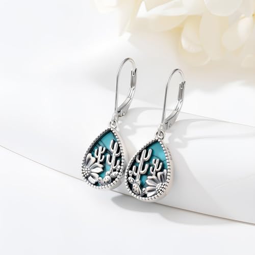Western Earrings for Women 925 Sterling Silver Turquoise Western Country Dangle Drop Earrings Country Jewelry Gifts for Cowgirl Cowboy - style: Cactus-B