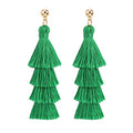 BaubleStar Tassel Earrings Handmade Tiered Thread Tassel Dangle Earrings, Multi Colors - color: Forest Green