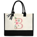 Initial Canvas Tote Bag for Women, Beach Bag with Inner Zipper Pocket Personalized Gifts for Wedding, Birthday | Initial - color: B