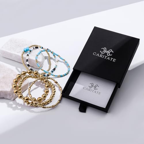 Gold Beaded Bracelets for Women: 14K Gold Bracelets for Women Trendy Dainty Gold Ball Bracelet Stack for Womens - Boho Stretch Bracelets Jewelry Sets with Cross Fashion Accessories Gifts for Women - style: Blue Cross