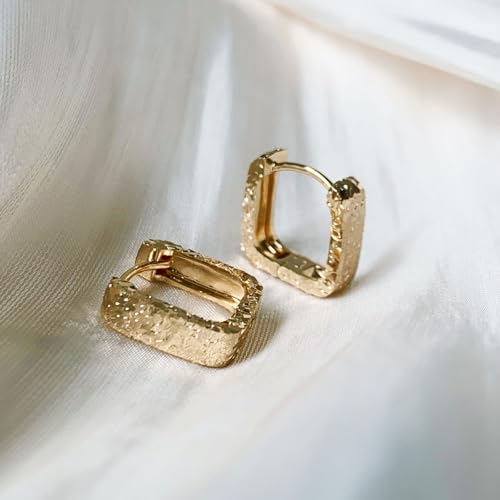 Small Hoop Earrings for Women Glitter Hoops Gold Plated with 925 Sterling Silver Post - style: Gold-square