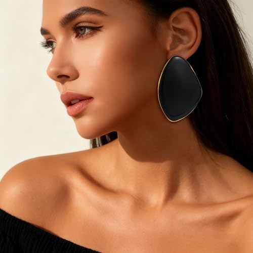 Statement Earrings for Women Big Earrings Large Statement Earrings Chunky Irregular Geometric Drop Dangle Earrings Oval Round Pebble Shape Earrings Chunky Jewelry - style: Black