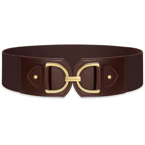 Wide Belts for Women Fashion Elastic Belt for Dresses Vintage Waist Belt Ladies Stretchy Belt Gold Buckle - color: Coffee(gold), size: Fit Waist Size 35"-39"