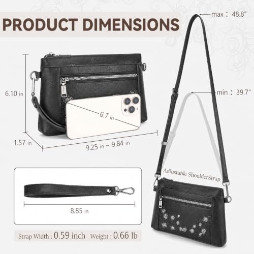 MEITRUE Wristlet Wallet Small Crossbody Bags for Women Clutch Purse Leather Phone Purse with Adjustable & Detachable Strap - color: B2-black