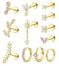 ORAZIO 16 Gauge Cartilage Earrings for Women Flat Back Hypoallergenic Surgical Steel Small Flatback Stud Hoop Cartilage Earring Stack Set Daith Conch Tragus Helix Piercing Jewelry Single PC - color: 14K Gold Plated +Purple CZ