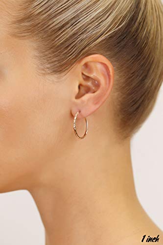 14k Rose Gold X-pattern Diamond-cut Round Hoop Earrings - style: 25mm