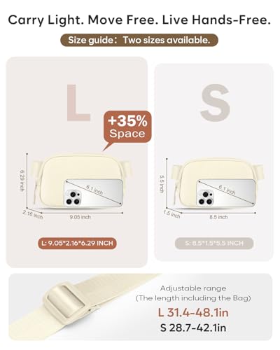 Pritent Fanny Packs for Women Cross Body Bag Waterproof Belt Bag with Adjustable Strap and Zipper Back Pocket Small Crossbody Bags Fashion Waist Packs for Workout Travelling(Ivory, Large) - color: Ivory, size: Large