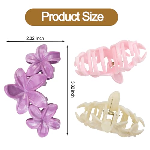 4Pcs Cute Hawaiian Flower Claw Hair Clips for Women Pink Blue Large Claw Clips for Thick Thin Hair Strong Hold Beach Hair Accessories for Women and Girls - color: 12-Colorful