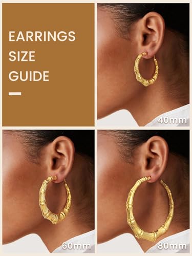 KeyStyle Bamboo Hoop Earrings for Women, Stainless Steel 90s Hoops Earring Lightweight Loops for Party, 2 mm Thick Hypoallergenic Vintage Circle Endless Thin Hoop (40mm, 60mm, 80mm,) - color: 14K Plated Gold-40mm