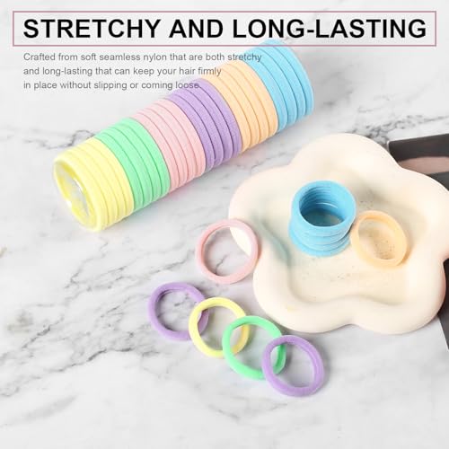 LuSeren 120 Pcs No Damage Thick Hair Ties, Large Soft Seamless Nylon Cloth Hair Elastics for Women, Light Color - color: Light color