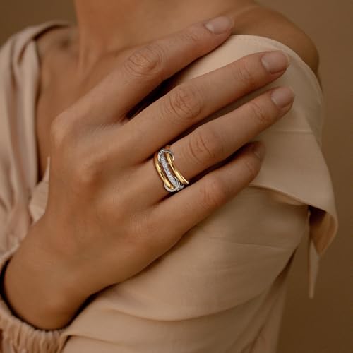 SLOONG Gold Stackable Rings for Women Non Tarnish, Dainty 18K Gold Plated Cubic Zirconia Rings, Silver Rose Gold Rings Set, Multi Ring Mixed Metals Stackable Ring Set for Women - style: 3PCS Gold&Silver
