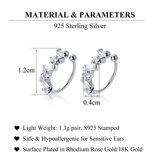 SLUYNZ 925 Sterling Silver CZ Cuff Earrings for Women Small Hoop Earrings No Piercing Cartilage Earrings - color: A-Silver