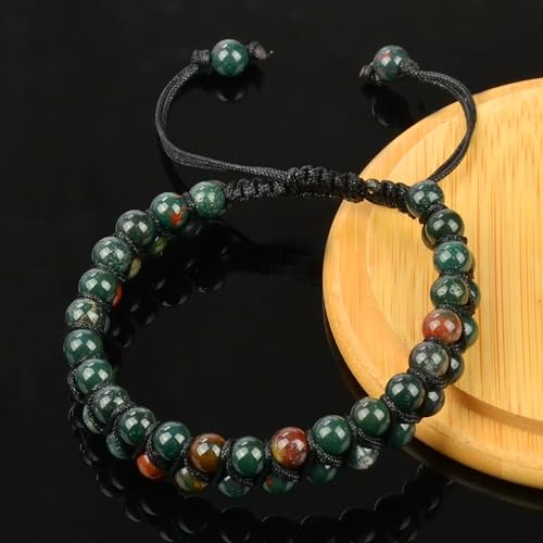 MASSIVE BEADS Double Layer Natural Chakra Healing Power Crystals Macrame Bracelet Yoga Stone Beads Gemstone Meditation Relax Anxiety Bangle for Unisex Women Men - color: Bloodstone, size: 4mm