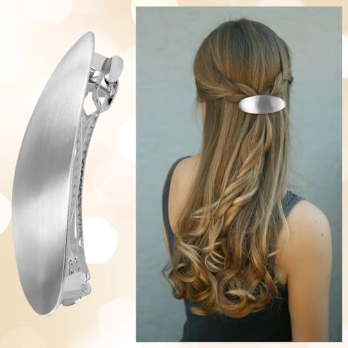 HINZIC 2pcs Oval Hair Barrette, Metal Large Hair Clip, Vintage French Wedding Prom Formal Hairpins Accessories for Women Thick Thin Long Short Curly Straight Hairstyles- Gold & Silver - color: Gold & Silver