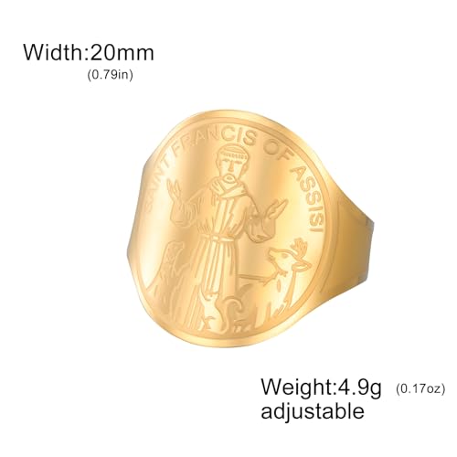 TEAMER Resizable Saint Francis of Assisi Ring Pendant Patron Saint of the Animals and Nature Francis Pet Protect Medal Catholic Jewelry For Women Men - color: Gold