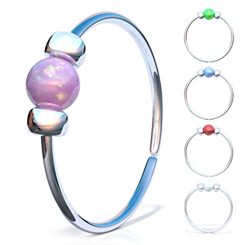 925 Sterling Silver & 14K Gold Filled Nose Ring Hoop Handmade Piercing Jewelry For Women - 24 Gauge 2mm,7mm Tiny Nose Ring with Opal - Gift Ready - color: Pink Opal Silver