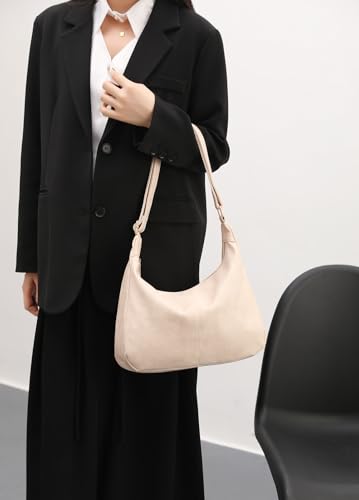 Hobo Bags for Women Foldable Vegan Leather Shoulder Handbag Slouchy Tote Crossbody Purses - color: Nude