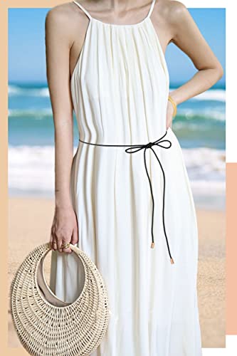 TeeYee Waist Belt Woven Knitted Rope/Chain PU leather 3 Pieces Tassel Rope Skinny Belt - color: 019blackcoffeesilver