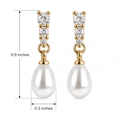 Pearl Earrings for Women, 14k Gold Plated Trendy Diamond Pearl Drop Earrings Hypoallergenic Dainty Bridal Gifts Wedding jewelry for Women - color: A - Gold