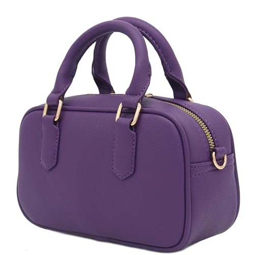 FashionPuzzle Mini PU Leather Satchel Purse Top Handle Crossbody Bag - color: Purple