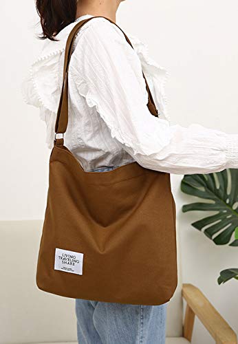 Covelin Women's Retro Large Size Canvas Shoulder Bag Hobo Crossbody Handbag Casual Tote - color: Brown