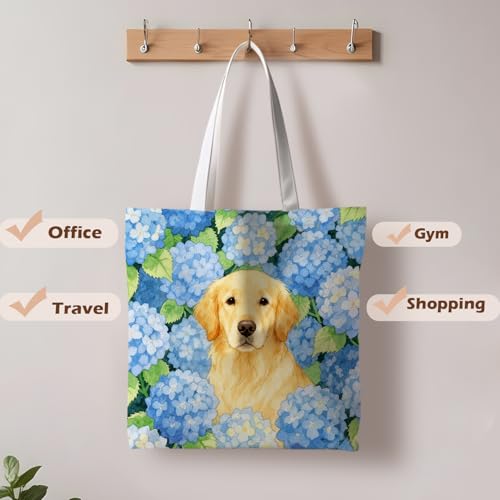 Preppy Animal Tote Bag, Pet Canvas Tote Bag, Reusable Grocery Shopping Shoulder Bags - color: Floral Dog