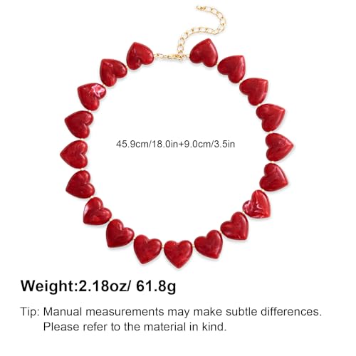 YUJIE Amber Acrylic Heart Choker Necklace for Women Vintage Punk Chunky Necklace Trendy Fashion Accessory - color: red