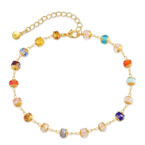 Yumikoo 18k Gold Plated Anklet Ankle Bracelets for Women - style: Colorful Round Beads