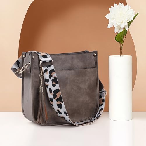 HKCLUF Crossbody Bag Purse for Women 2PCS/Set Leather Hobo Handbag Wallet Set With 2Adjustable Guitar Strap Shoulder Bag | Purse - color: 03 Apricot