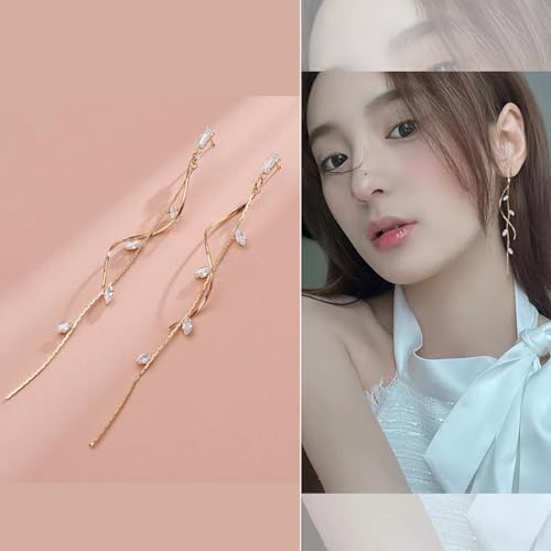 Crystal Drop Earrings,Zirconia Rhinestone Dangling Earrings for Women Prom Party Jewelry Gifts， Dangle Fashion Jewelry Crystal Earrings for Women - color: Gold