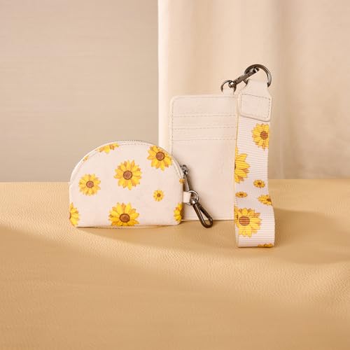 Wrangler KeyChain Wristlet Wallets for Women Sunflower Floral Dual Pouch Wristlet Western Credit Card Holder Wallet with Zipper Pocket - color: Sunflower Tan