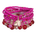 Caiyao 4Pcs Bohemia Multilayer Stackable Beaded Bracelets Set Colorful Crystal Stone Gold Beaded Stretch Bracelets Hawaii Charm Bracelet for Women Men Summer Beach Boho Vacation Jewelry Gifts - color: 7pcs hot pink