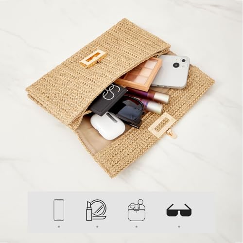 Huralona Women Straw Woven Clutch Purse Pleated Handbag for Summer Beach Vacation Straw Shoulder Crossbody Bag - color: Rainbow1