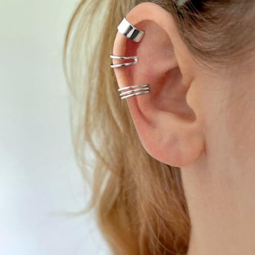 CHIC & ARTSY 925 Sterling Silver Ear Cuffs for Women, Non Piercing Clip On Cartilage Cuffs, Adjustable Fake Conch & Helix Earrings, Gold Plated & Oxidized Various Styles - color: ear cuff #1