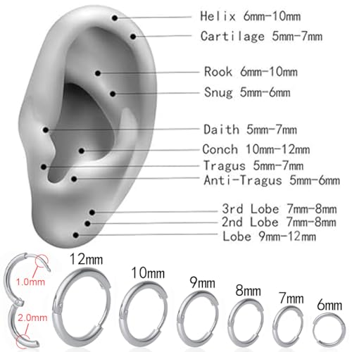 1 Pair 6mm Small Hoop Earrings for Women, 316L Surgical Stainless Steel Huggie Hoop Earrings Hypoallergenic Cartilage Hoop Earrings for Helix Tragus Conch Piercing Jewelry for Women Men(Silver/2.0mm) - color: Silver, size: 6mm (Thickness: 2.0MM)
