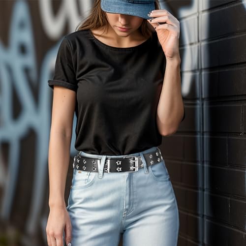 MILAKOO Punk Leather Waist Belt for Women Vintage Accessories for Hippie Skateboarding Enthusiasts - color: B