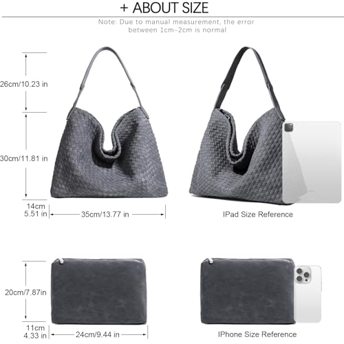 JINMANXUE Women Boston Bag, Woven Hobo Tote Handbag and Purses, Female Satchel Messenger Bags, Fashion Shoulder Crossbody Bag - color: Advanced Grey