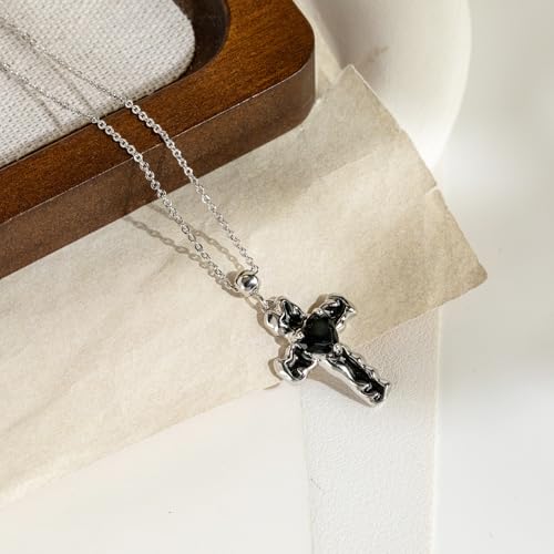 14K Gold Plated Cross Pendant Necklaces for Women Trendy, Dainty Choker CZ Cross Necklace Non Tarnish,Simple Tiny Cross Necklace for Jewelry Gifts - style: Heart-Platinum