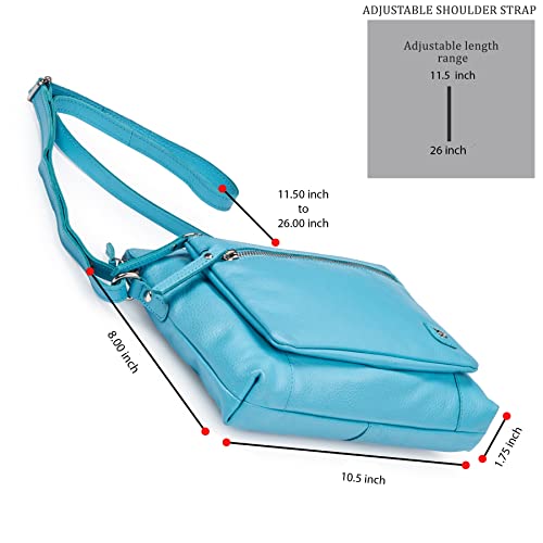 Leather Crossbody Bags for Women Small Soft Genuine Pebbled Sling Shoulder Handbag Crossover Purse with Full Adjustable Strap (Air Blue Nappa) - color: Air Blue Nappa