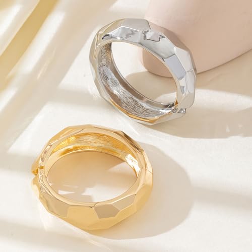 YMBYCM Gold Chunky Bangle Bracelets for Women Trendy Wide Chunky Cuff Bracelets Wrap Bracelet - style: Silver-2