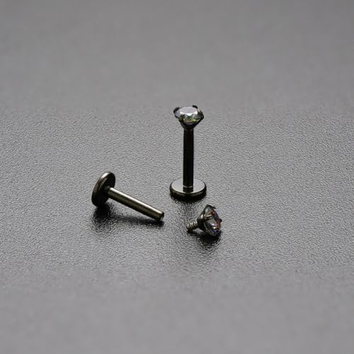 16G 18G Titanium Internal Thread CZ Stud Earrings Flat Back, Silver Black Tragus Helix Conch Cartilage Piercing Jewelry for Women Men 6mm 8mm 10mm Labret Studs 2PCS - color: Black, 16g, 7mm bar, 5mm RQ CZ